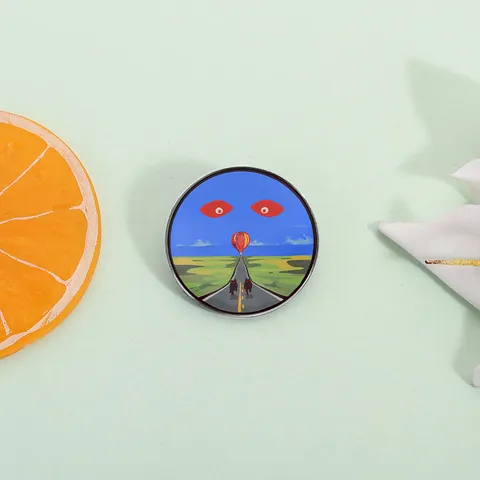 Creative Surrealist Art Highway Hot Air Balloon Alloy Brooch Novelty Cartoon Badge Enamel Lapel Pin For Backpack Clothes Unisex Jewelry