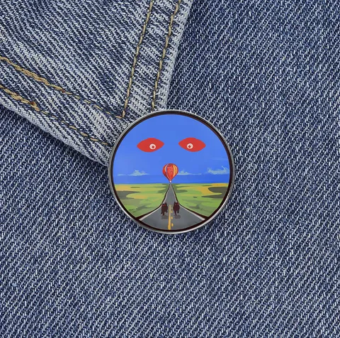 Creative Surrealist Art Highway Hot Air Balloon Alloy Brooch Novelty Cartoon Badge Enamel Lapel Pin For Backpack Clothes Unisex Jewelry