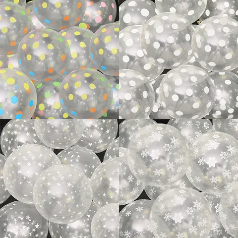 Transparent Latex Balloons Printed Colorful Dots Snowflake Star Pattern Round Decorative Balloons For Wedding Birthday Party Celebration