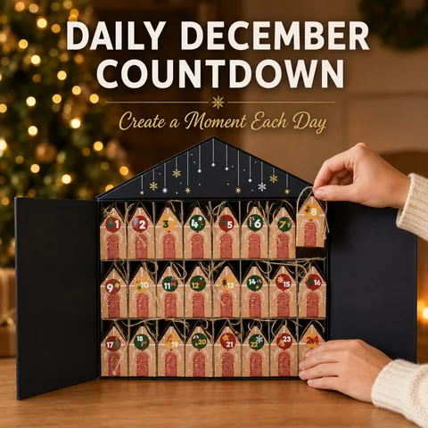 Boîte Calendrier de l'Avent de Noël en Forme de Maison 24 Grilles Boîte Cadeau Compte à Rebours Avec Élan Flocon de Neige Dorure