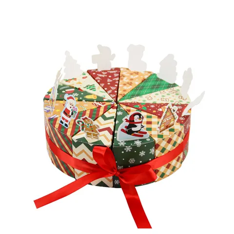 Kersttaart Gevormde Geschenkdoos Creatieve Vouwpapier Snoepdoos Decoratieve Satijn Strik Verpakking Voor Festival Feest