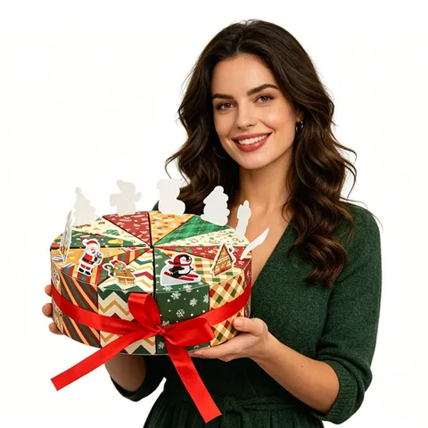 Kersttaart Gevormde Geschenkdoos Creatieve Vouwpapier Snoepdoos Decoratieve Satijn Strik Verpakking Voor Festival Feest