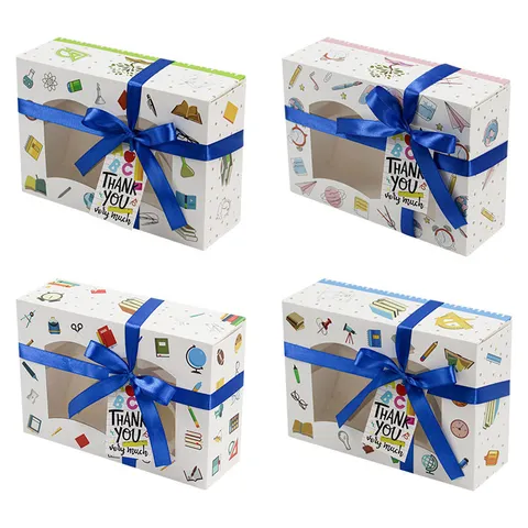 Lehrertag Schreibwaren Muster Geschenkboxen Dankeschön Karte Band Fenster Papierbox Süßigkeiten Verpackung Partyzubehör