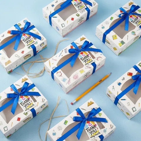 Lehrertag Schreibwaren Muster Geschenkboxen Dankeschön Karte Band Fenster Papierbox Süßigkeiten Verpackung Partyzubehör