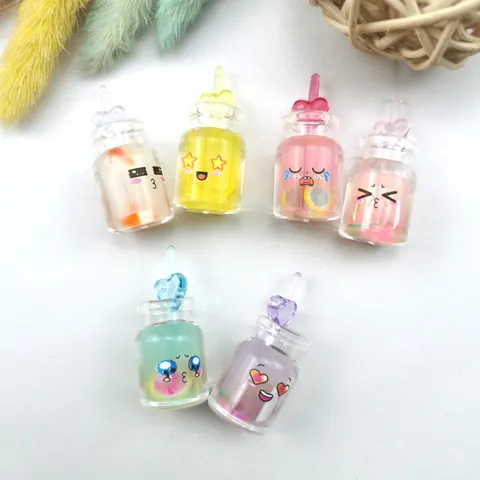 Cartoon Süße Ausdrücke Fruchtflasche Mini Anhänger Mit Herz Strohhalm Harz Glas DIY Schmuckherstellung Zubehör Dekorationen
