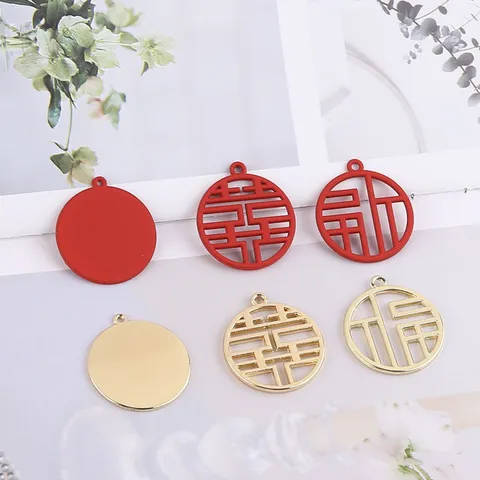 Chinesischer Stil Legierung Fu Zeichen Doppeltes Glück Runde Anhänger DIY Ohrring Handgemachte Schmuckherstellung Zubehör