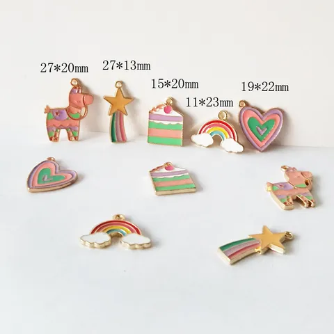 Colorful Enamel Alloy Charms For Jewelry Making DIY Rainbow Horse Cake Star Heart Pendants For Earrings Necklace Bracelet DIY Craft Material