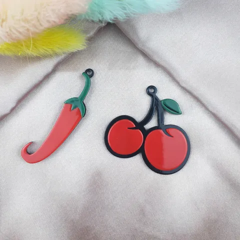 Vidrio Glaseado Cereza Chile Dijes Lindos Colgantes Fruta Verdura Para Fai da Te Pendientes Collar Fabricación Joyas
