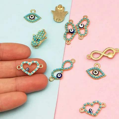 Alloy Evil Eye Hamsa Hand Heart Infinity Charms For DIY Jewelry Making Gold Plated Enamel Artificial Pearl Connectors