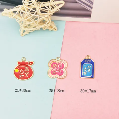 Emaille Legierung Anhänger Für Schmuckherstellung DIY Ohrringe Halskette Glücksbeutel Omamori Vierblättriges Kleeblatt Metall