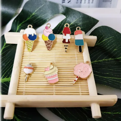 DIY Summer Dessert Enamel Alloy Charms For Jewelry Making Ice Cream Popsicle Lollipop Cupcake Shape Small Pendants K-Gold Handmade Accessories