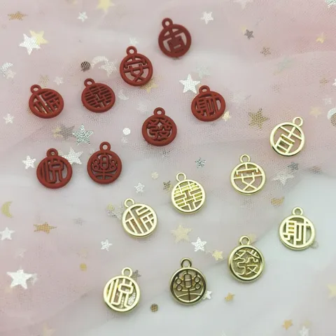 Chinesischer Stil DIY Metall Schriftzeichen Anhänger Für Schmuckherstellung Gold Rot Hohl Charms Für Ohrringe Halsketten Traditionelle Glückssymbole