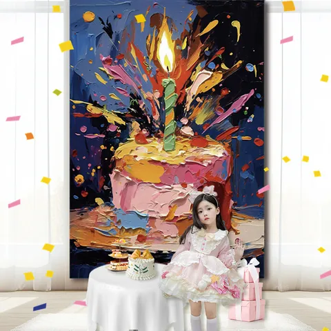 Ölgemälde Geburtstagstorte Hintergrund Stoff Wandbehang Für Kinder Geburtstag Party Dekoration Foto Hintergrund