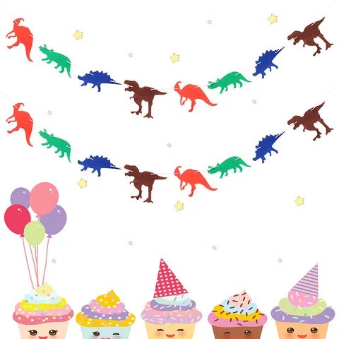 Dinosauriër Thema Feestdecoratie Niet-geweven Stof Verjaardag Banner Kleurrijke Cartoon Dieren Dinosauriër Slinger Voor Kinderen Verjaardag Benodigdheden