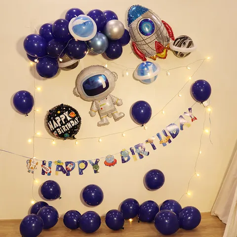 Ruimte Thema Verjaardag Feest Ballon Decoratie Set Aluminiumfolie Astronaut Raket Ballonnen Banner Voor Jongens Eerste Verjaardag