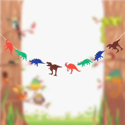 Dinosauriër Thema Feestdecoratie Niet-geweven Stof Verjaardag Banner Kleurrijke Cartoon Dieren Dinosauriër Slinger Voor Kinderen Verjaardag Benodigdheden