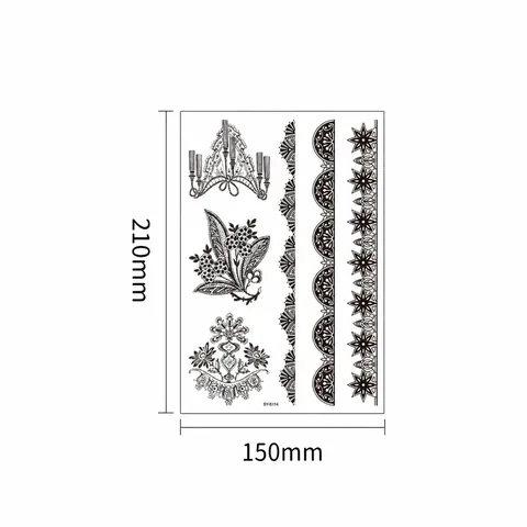 Black Mandala Temporary Tattoo Sticker Waterproof Henna Lace Pattern Geometric Totem Body Art Sticker For Bride Wedding Party
