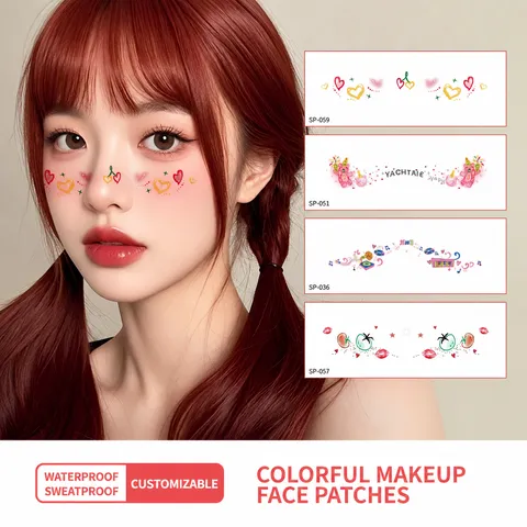 Cute Makeup Face Tattoo Stickers Water Transfer Paper Musical Note Cartoon Design Temporary Tattoo For Birthday Party Concert Support Face Stickers