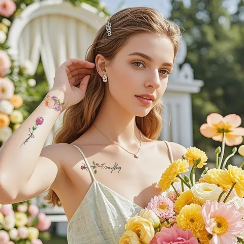 Hand Drawn Flower Temporary Tattoo Stickers For Women Sexy Floral Botanical Body Art Stickers Waterproof Tattoo Stickers For Arm Collarbone Thigh