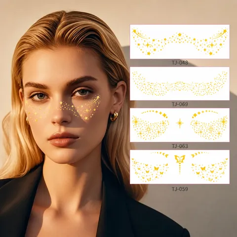 Gold Freckle Temporary Tattoo Stickers Waterproof Metallic Face Makeup Stars Universe Butterfly Glitter Stickers Party