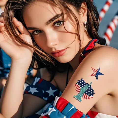 Independence Day Temporary Tattoos Waterproof US Flag Stars Stripes Patriotic Holiday Party Face Stickers Body Art Decorations