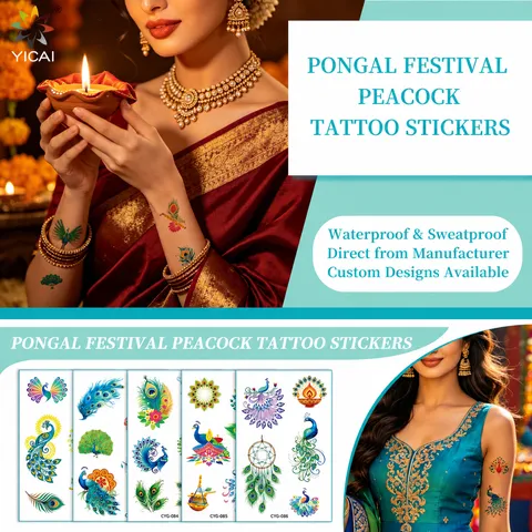 Diwali Peacock Theme Party Matte Temporary Tattoo Stickers Waterproof Non-Reflective Ethnic Style Body Art Tattoos Decor
