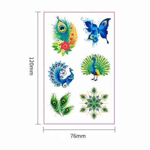 Diwali Peacock Theme Party Matte Temporary Tattoo Stickers Waterproof Non-Reflective Ethnic Style Body Art Tattoos Decor