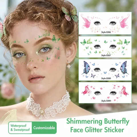 Glitter Butterfly Face Stickers Waterproof Temporary Tattoo Stickers Exquisite Face Art For Makeup Festival Party Decorations