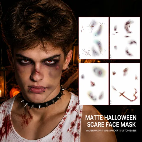 Halloween Realistic Scar Tattoo Stickers Waterproof Matte Horror Wound Stitches Bloody Makeup Face Body Stickers For Cosplay Party