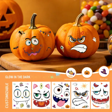 Halloween Pumpkin Face Temporary Tattoo Stickers Matte Waterproof Ghost Decals For DIY Party Decor Kids Adults Body Art