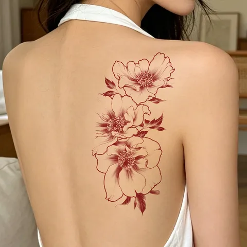 Waterproof Matte Temporary Tattoo Stickers Red Butterfly Flower Pattern Realistic Body Art Tattoos For Women Men Back Arm Decoration Scar Covering