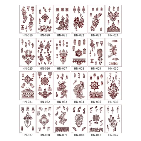 Henna Style Brownish Red Temporary Tattoo Sticker Waterproof Ethnic Lace Floral Mandala Geometry Hand Tattoo Sticker