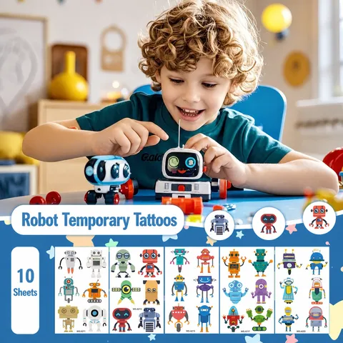 Kids Cartoon Robot Temporary Tattoos Waterproof Robot Stickers For Birthday Party Favors School Rewards For Boys Girls