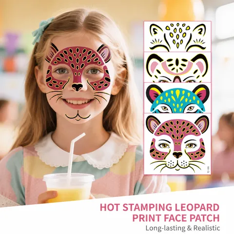 Kids Cartoon Leopard Stamping Face Tattoo Stickers Cute Bronzing Animal Makeup Temporary Tattoos For Birthday Party Decorations