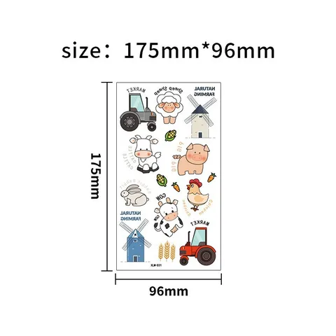 Kids Waterproof Temporary Tattoo Stickers Cute Cartoon Farm Animals Fire Truck Vehicle Theme Disposable Fake Body Art Tattoos For Boys Girls School Party Favors