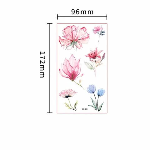 Watercolor Floral Temporary Tattoo Stickers Waterproof Fake Body Art Decals For Women Hand Collarbone Chest Decor