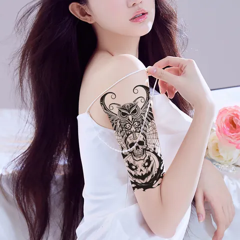 Halloween Dark Temporary Tattoo Stickers Waterproof Large Arm Sleeve Skull Pumpkin Bat Spider Ghost Body Art Fake Tattoo Decals for Party Cosplay