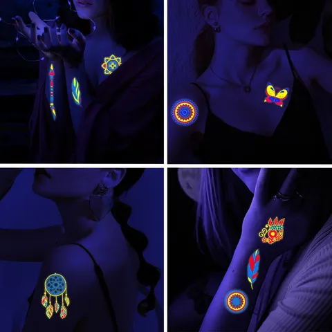 Neon Fluorescent Temporary Tattoo Stickers For Bar Nightclub Masquerade Waterproof UV Glow Geometric Butterfly Body Art Sticker