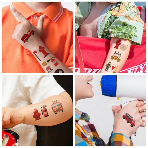 Kids Waterproof Temporary Tattoo Stickers Cartoon Firefighter Fire Truck Farm Animal Pattern Learning Toy Gift Body Art Stickers