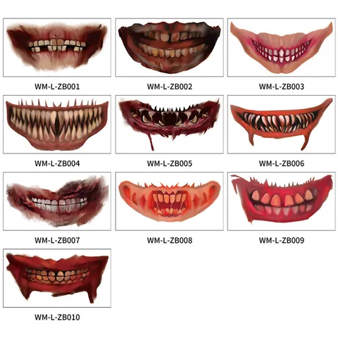 Halloween Scary Big Mouth Tattoo Stickers Horror Mouth Lip Makeup Patch Waterproof Temporary Tattoo For Cosplay Party Decor