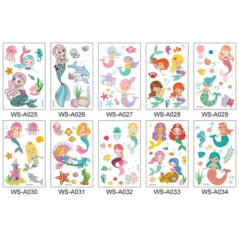 Kids Cute Cartoon Mermaid Temporary Tattoo Stickers Pink Princess Waterproof Body Art Sticker For Children Rewards Birthday Party Favors