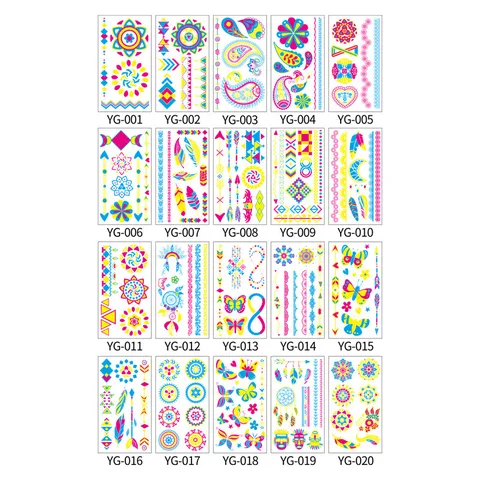 Neon Fluorescent Temporary Tattoo Stickers For Bar Nightclub Masquerade Waterproof UV Glow Geometric Butterfly Body Art Sticker