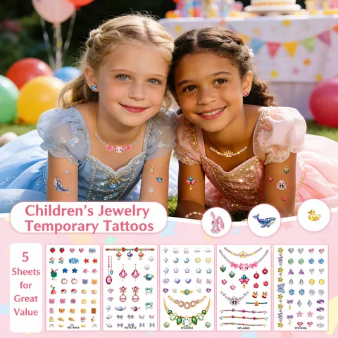 Autocollants de Tatouage de Visage 3D pour Enfants Gemme Strass Dessin Animé Tatouages Temporaires Imperméables pour Filles
