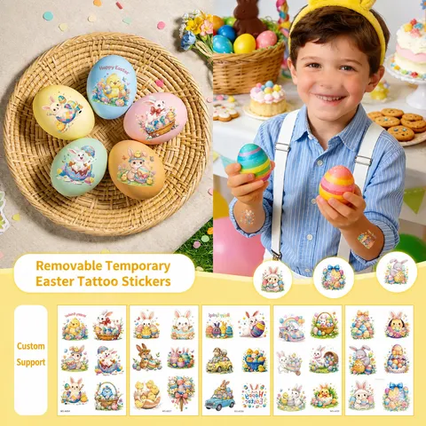 Waterproof Easter Temporary Tattoos Cartoon Rabbit Egg DIY Decorative Stickers For Kids Holiday Party Body Tattoos Accessories