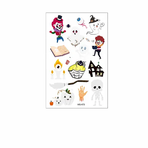 Luminous Halloween Temporary Tattoo Stickers For Kids Waterproof Fluorescent Green Face Body Cartoon Tattoos For Festival Party Decoration