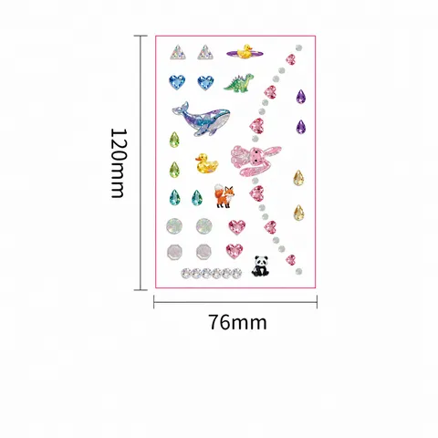 Autocollants de Tatouage de Visage 3D pour Enfants Gemme Strass Dessin Animé Tatouages Temporaires Imperméables pour Filles