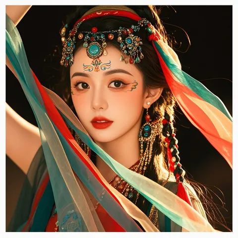Dunhuang Style Forehead Stickers For Kids Traditional Hanfu Face Decals Waterproof Lotus Flame Pattern Temporary Tattoo Stickers