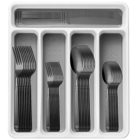 Modern Stainless Steel Cutlery Flatware Kitchen Silverware Knife Fork And Spoon Tableware With Storage Organizer