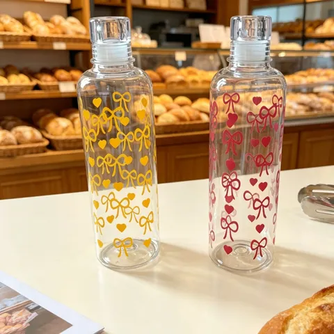 Klares Plastikwasserflasche Mit Schleifenmuster Und Skala Große Kapazität Tragbare Trinkflasche Für Sport Büro Zuhause