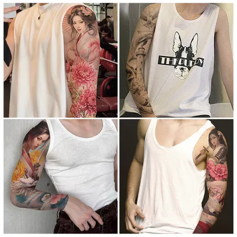 Waterproof Full Arm Temporary Tattoo Stickers Geisha Samurai Dragon Ukiyo-e Style Body Art Disposable Tattoo for Men Women